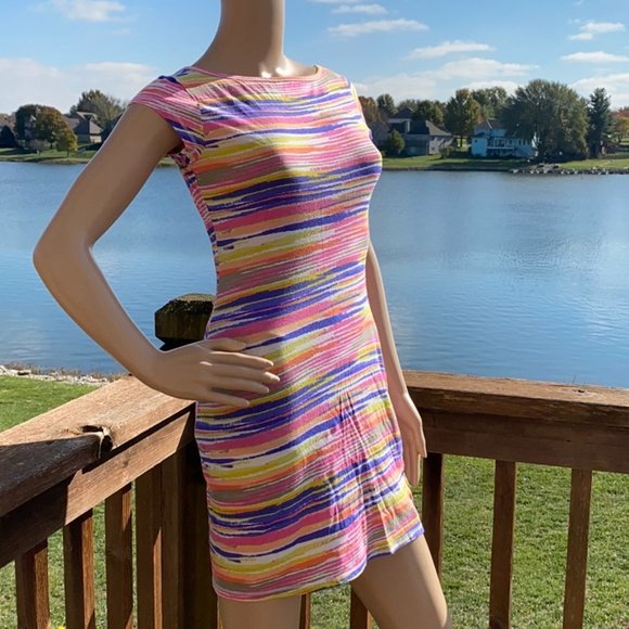 Tee Shop Womens Pink Multi Sleeveless Boat Neck T-Shirt Dress